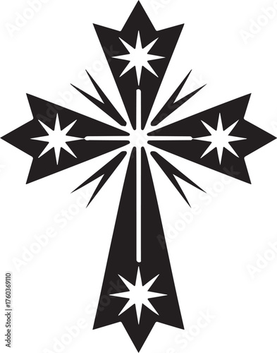 Elegant cross with shining stars symbol
