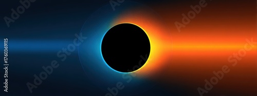 Layered concentric circles with blue and orange gradient glow on dark background. Abstract futuristic technology concept with circular patterns and luminous ring structures.