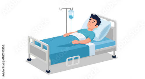Patient in Hospital Bed with IV Drip Recovering from Illness.