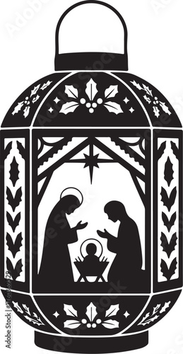 Elegant Nativity scene lantern holiday decoration