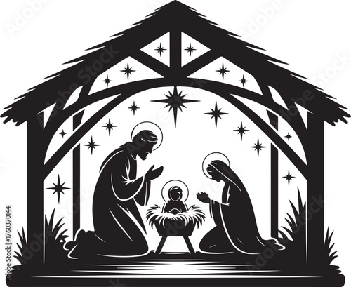 Sacred Nativity Scene Silhouette, Holy Family Worship