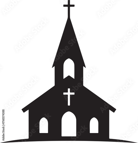 Elegant church silhouette with cross, serene faith symbol