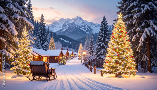 christmas winter landscape in the mountains