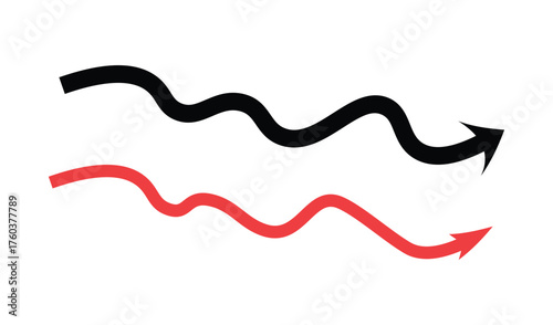 Two wavy arrows pointing downward indicating decline or trend