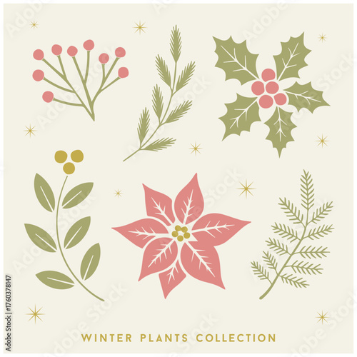 上品なヒイラギと冬の葉をあしらった落ち着いたシルエットデザイン
Elegant Holly Winter Leaves Silhouette