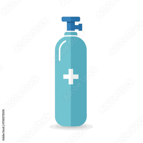 Blue oxygen tank with white cross on white background vector illustration.