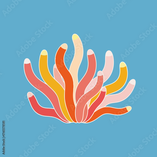 Stylized sea anemone illustration with pastel colors on a blue background.