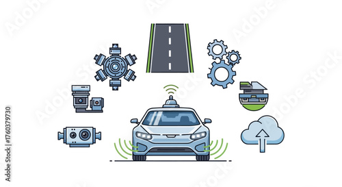 Futuristic Self-Driving Car with Sensors and Technology Integration.