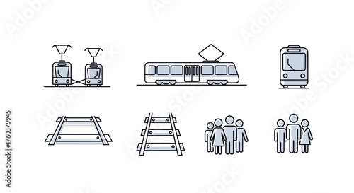 Tram and Train Icon Set: Public Transportation Vector Graphics.