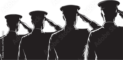 Military honor guard saluting in unison, powerful unity