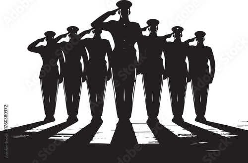Soldiers saluting honorably, powerful patriotic silhouette