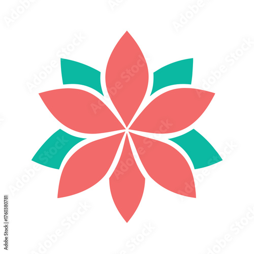 Geometric Coral and Teal Flower Petal Logo Design abstract
