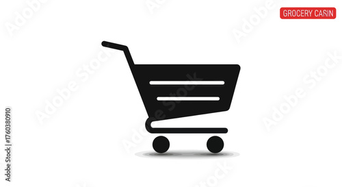 Black silhouette of a shopping cart with wheels and handle.