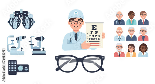 Professional Eye Care Examination Optometry Equipment and Vision Correction.