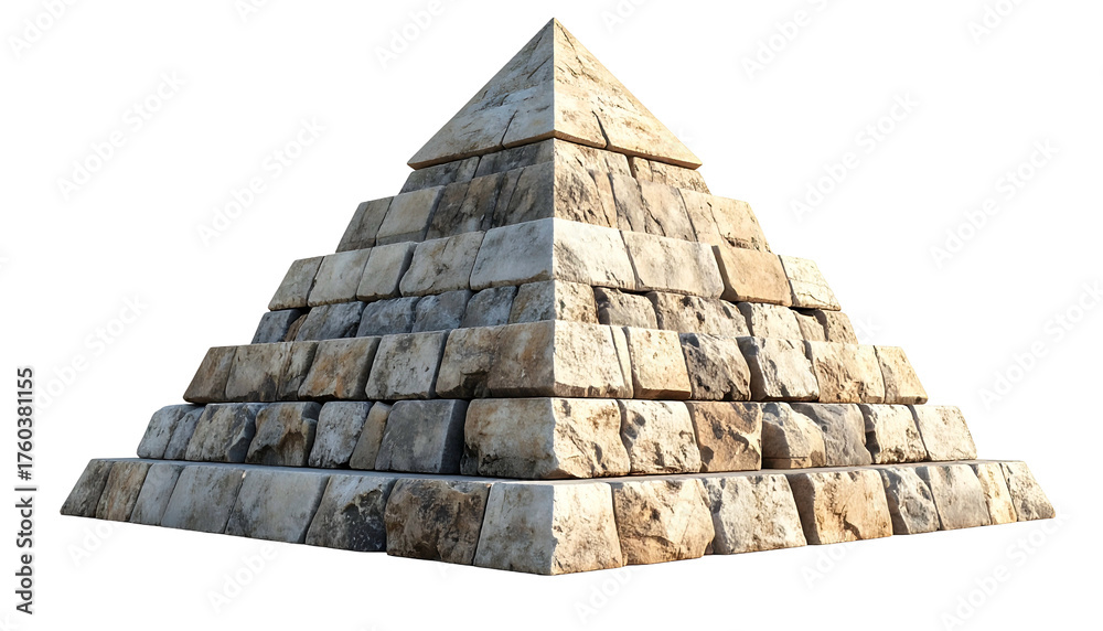 Fototapeta premium A detailed, three-dimensional, stone pyramid with stepped sides against a dark background