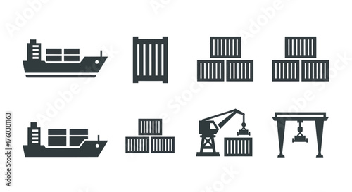 Collection of Shipping Containers and Cargo Ship Icons.