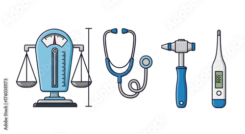 Collection of Medical Instruments and Health Measurement Tools.
