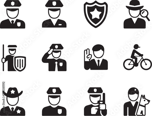 Law enforcement icons for security and justice themes