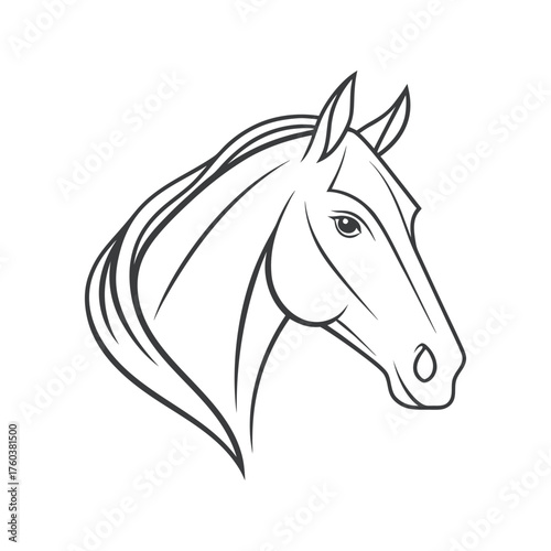 Stylized line art drawing of a horse head with flowing mane equine animal