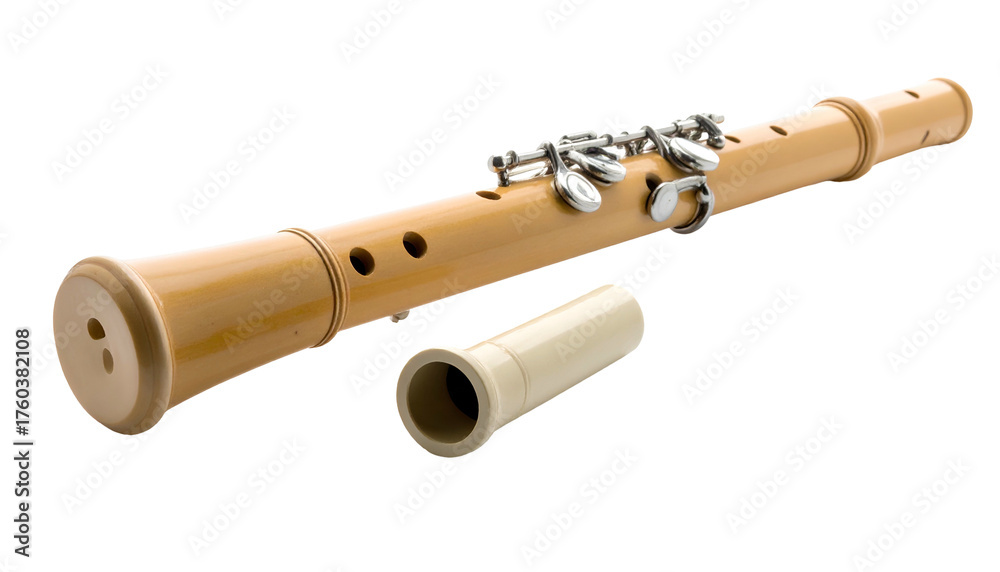 Naklejka premium Light-wood oboe with silver keys, partially disassembled