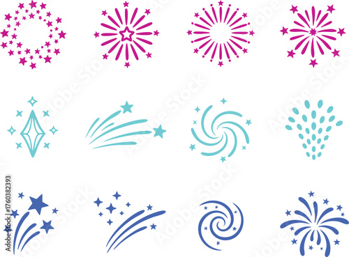 starburst vector icons set of pink and blue fireworks design