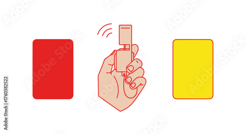 Hand Holding Red Card and Yellow Card: Soccer Referee Signals.