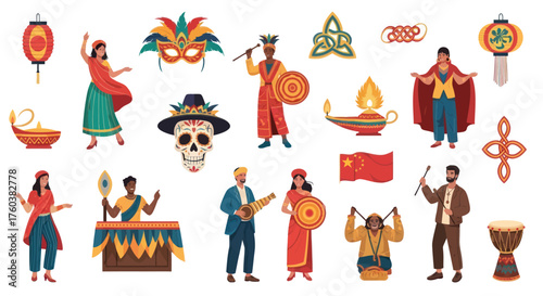 Diverse Cultural Icons and Symbols: A Collection of Global Traditions and Celebrations.