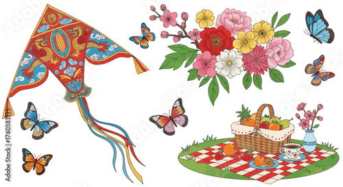 Colorful Kite with Ornate Design and Flowing Tails.