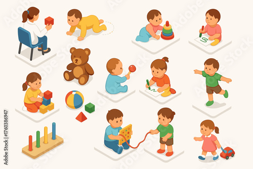 Playful children engaging in various activities and toys