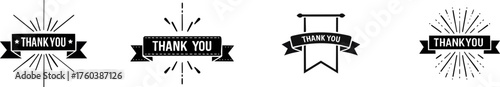 A collection of four black and white "Thank You" banners with different designs, perfect for expressing gratitude in various contexts.