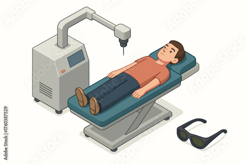 Male patient undergoing laser eye surgery procedure in medical clinic