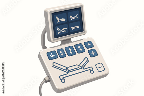 Hospital bed control panel with adjustable settings display screen