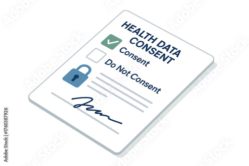 Health data consent form with options and signature illustration