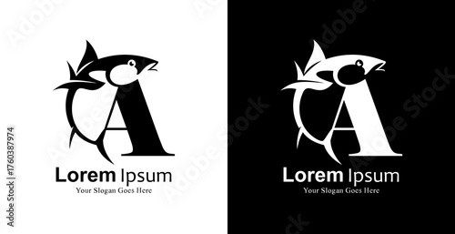 Tuna fish logo design combined with the letter A