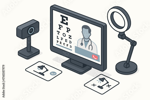 Telehealth appointment with eye exam and doctor consultation