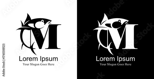 Tuna fish logo design combined with the letter M