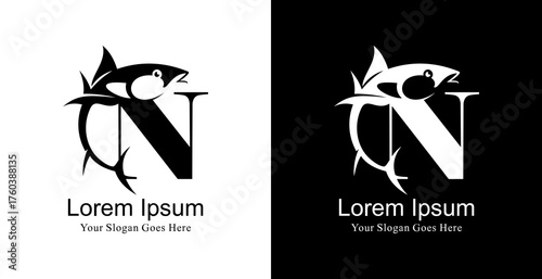 Tuna fish logo design combined with the letter N