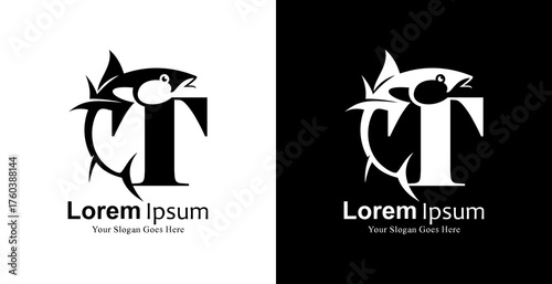 Tuna fish logo design combined with the letter T