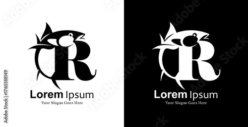 Tuna fish logo design combined with the letter R