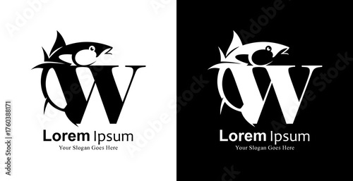 Tuna fish logo design combined with the letter W