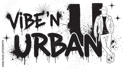 Vibe 'n urban graffiti style text and silhouette of a skateboarder vector