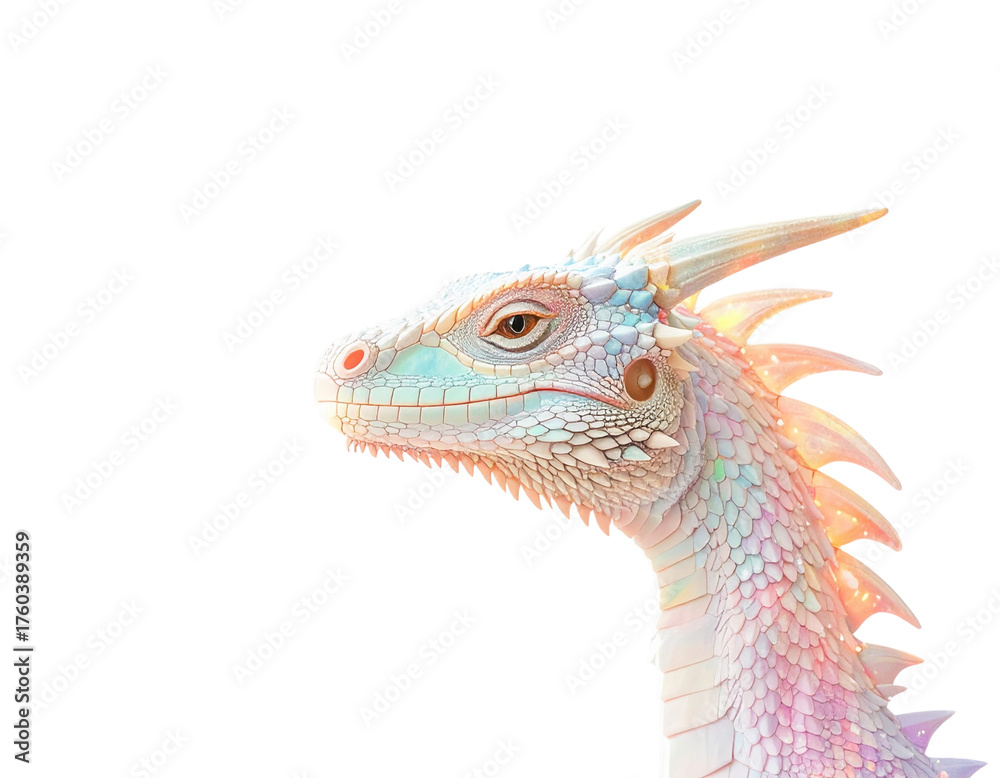 Fototapeta premium Close up of a fantasy dragon head with iridescent scales isolated on black background isolated on white background isolated on transparent background