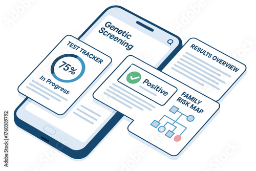 Genetic screening process on smartphone with test progress and positive results indicators