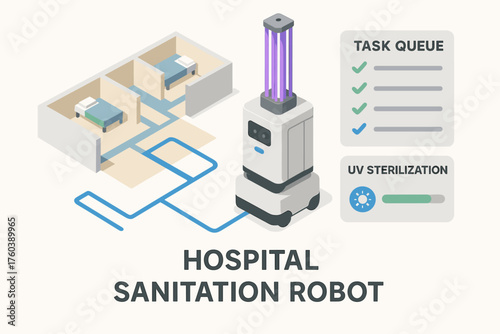 Hospital sanitation robot with uv sterilization in medical facility
