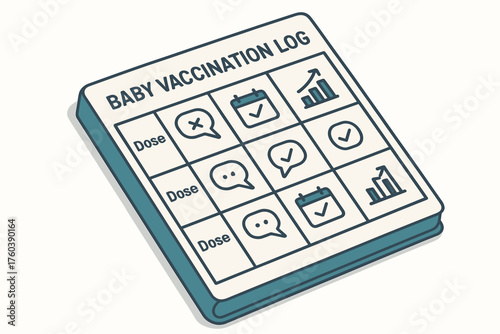 Baby vaccination log with doses and progress charts illustrated