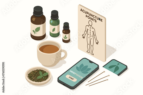 Holistic wellness with acupuncture, herbal remedies, and mindfulness tools