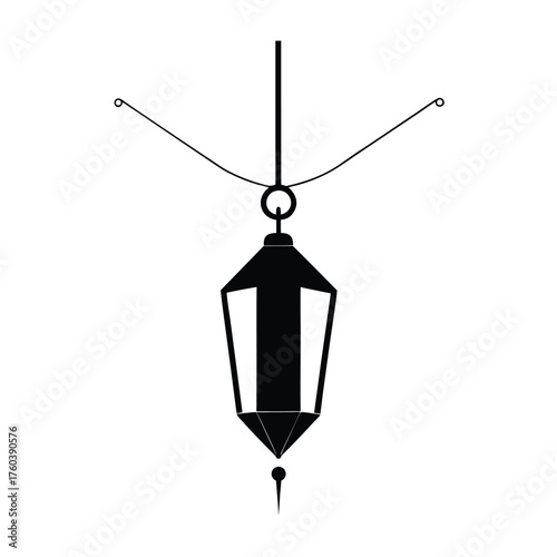 Black silhouette of a hanging lantern with a pointed finial