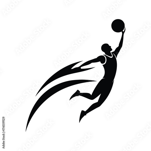Silhouette of a basketball player dunking a ball basketball, player, silhouette, dunk