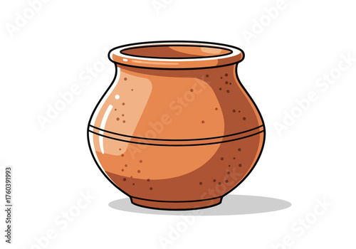 Cartoonstyle terracotta pot with rounded shape and speckled texture.