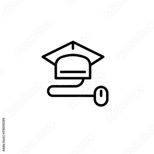 Graduation cap with computer mouse symbolizing online learning, perfect for educational websites, online courses, graduation announcements, and academic blog posts.